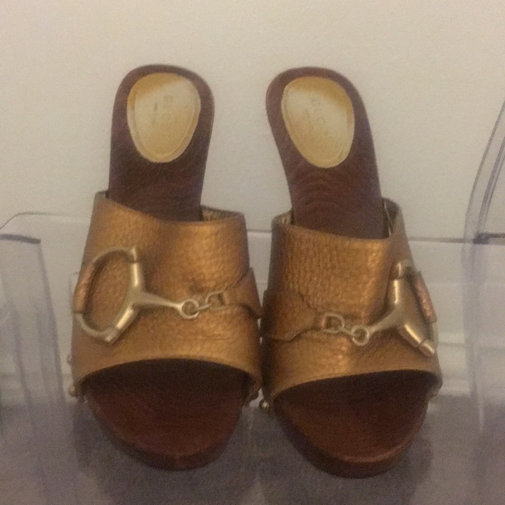 Gucci Bronze Mules with Gold Accents